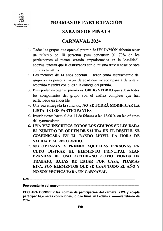 Normas de participación Carnaval 2024